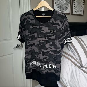 Philipp Plein Black and Gray Camouflage Men's Shirt